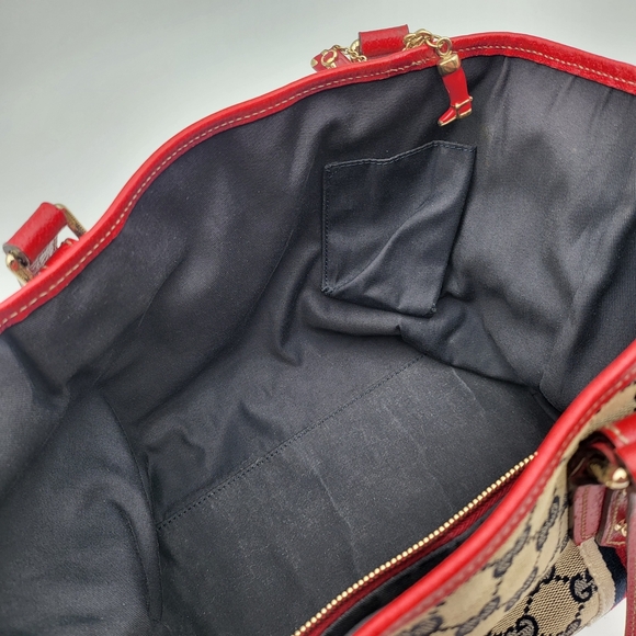 Gucci GG Canvas Jolicoeur Tote Bag Red Blue Sherry Line w/COA..*RARE* - Picture 14 of 17